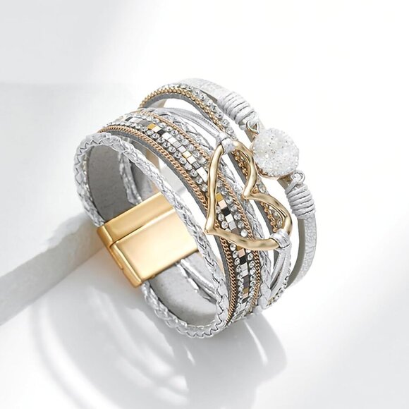 Leopard Leather Wrap Bracelet Women Boho Multi-Layer Pearl Crystal Jewelry - Picture 5 of 7